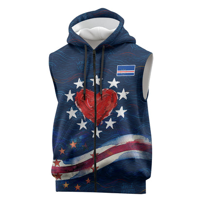 Cape Verde World Football 2026 Sleeveless Zip Hoodie Blue Sharks Won Our Hearts - Oil Paint Style