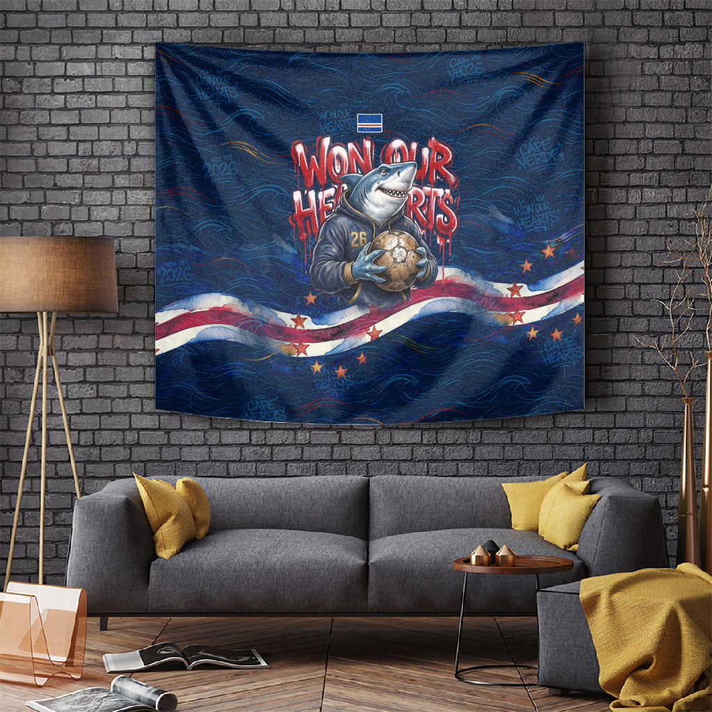 Cape Verde World Football 2026 Tapestry Blue Sharks Won Our Hearts - Oil Paint Style