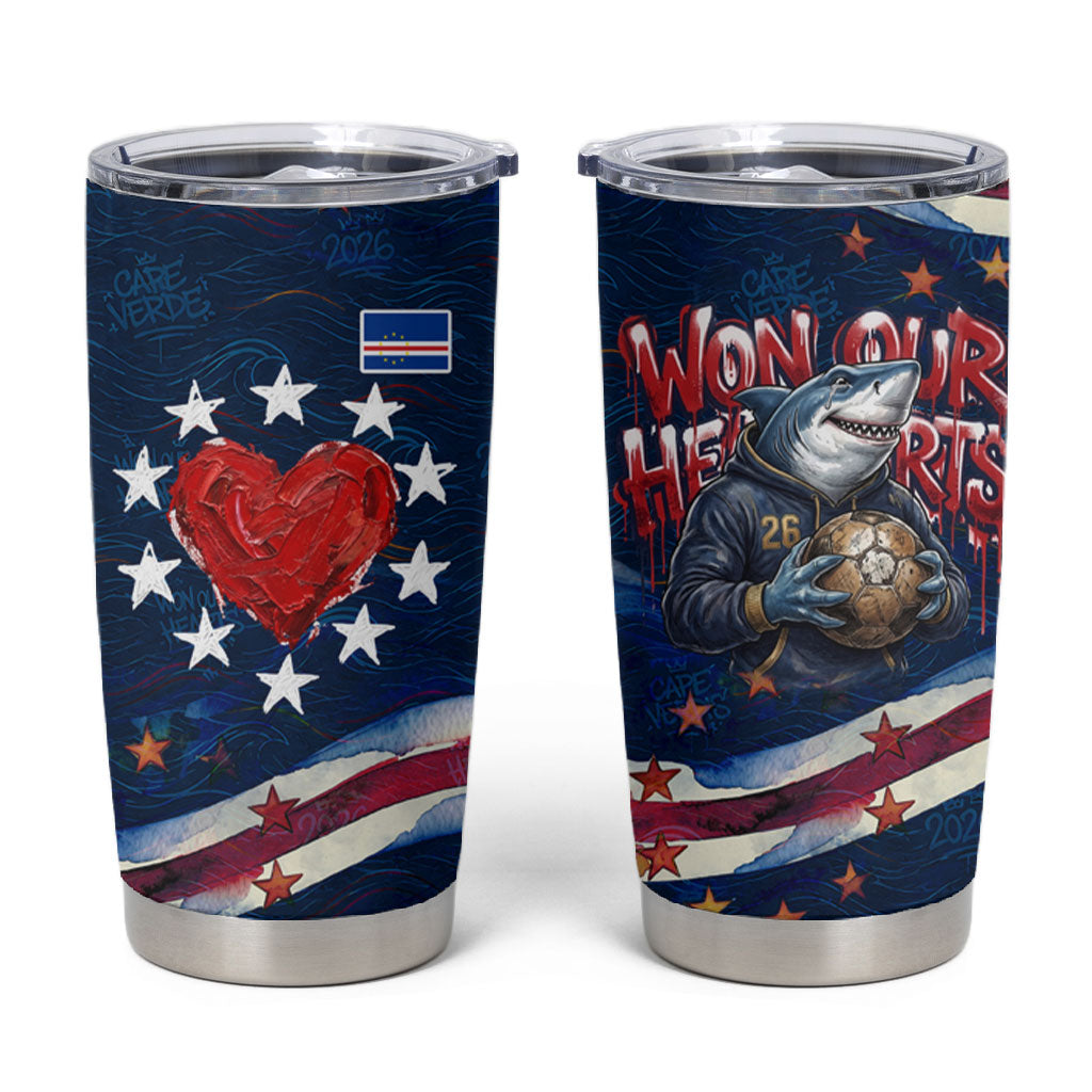 Cape Verde World Football 2026 Tumbler Cup Blue Sharks Won Our Hearts - Oil Paint Style