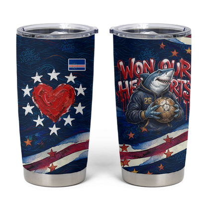 Cape Verde World Football 2026 Tumbler Cup Blue Sharks Won Our Hearts - Oil Paint Style