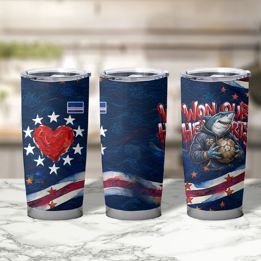 Cape Verde World Football 2026 Tumbler Cup Blue Sharks Won Our Hearts - Oil Paint Style