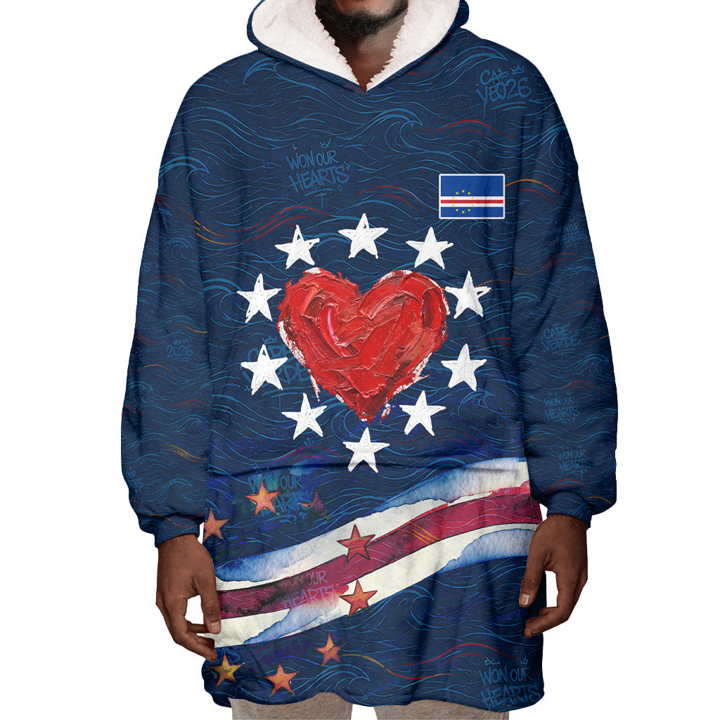 Cape Verde World Football 2026 Wearable Blanket Hoodie Blue Sharks Won Our Hearts - Oil Paint Style