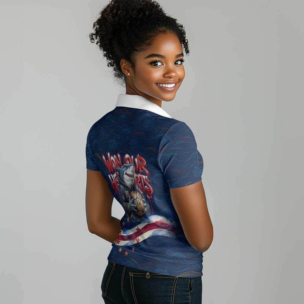 Cape Verde World Football 2026 Women Polo Shirt Blue Sharks Won Our Hearts - Oil Paint Style