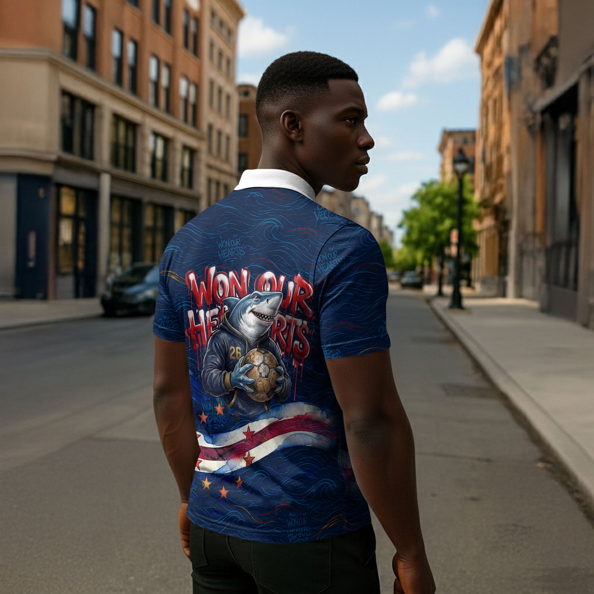 Cape Verde World Football 2026 Zipper Polo Shirt Blue Sharks Won Our Hearts - Oil Paint Style