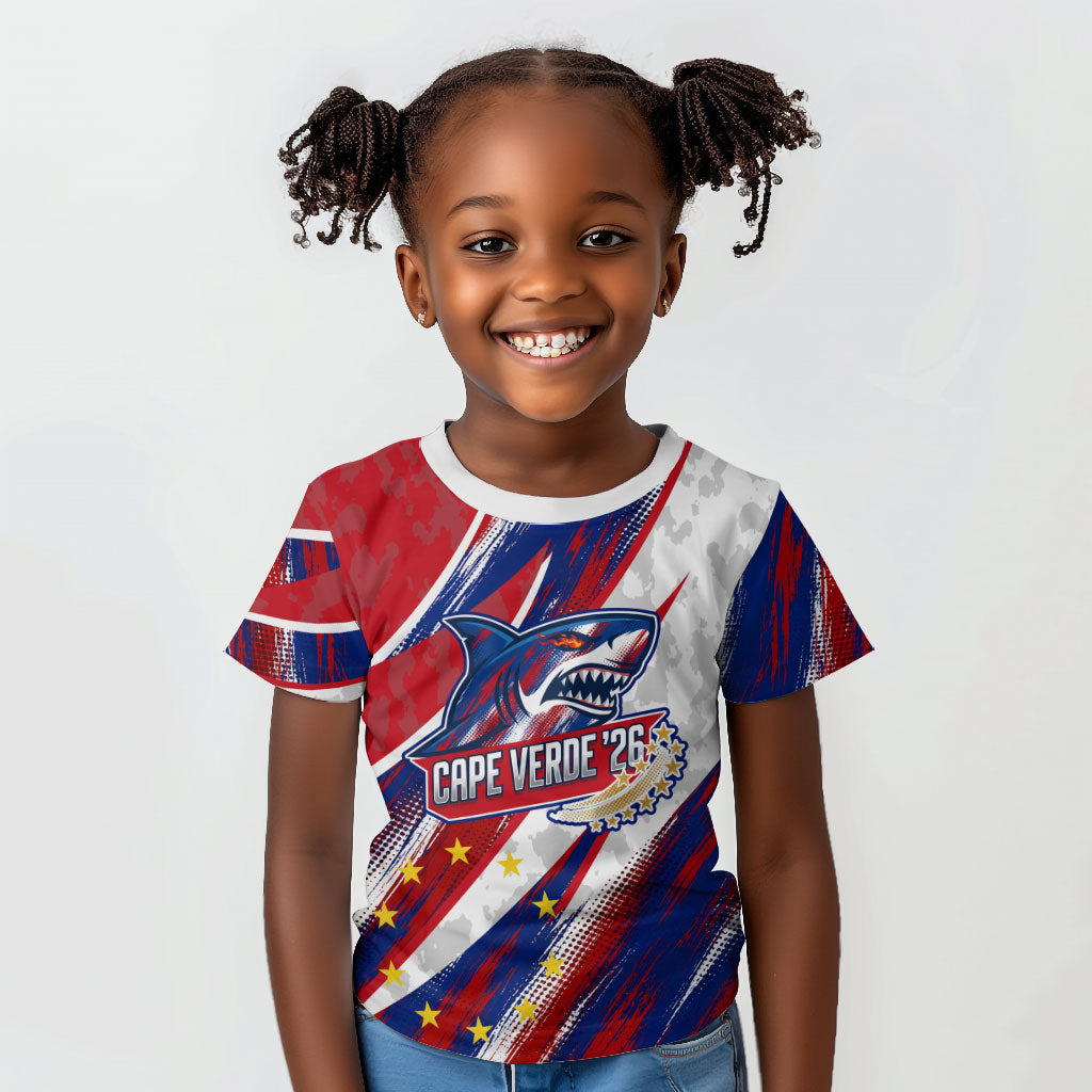 Cape Verde Football 2026 Kid T shirt Won Our Hearts Blue Sharks Soccer Player