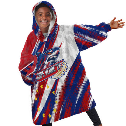 Cape Verde Football 2026 Kid Wearable Blanket Hoodie Won Our Hearts Blue Sharks Soccer Player
