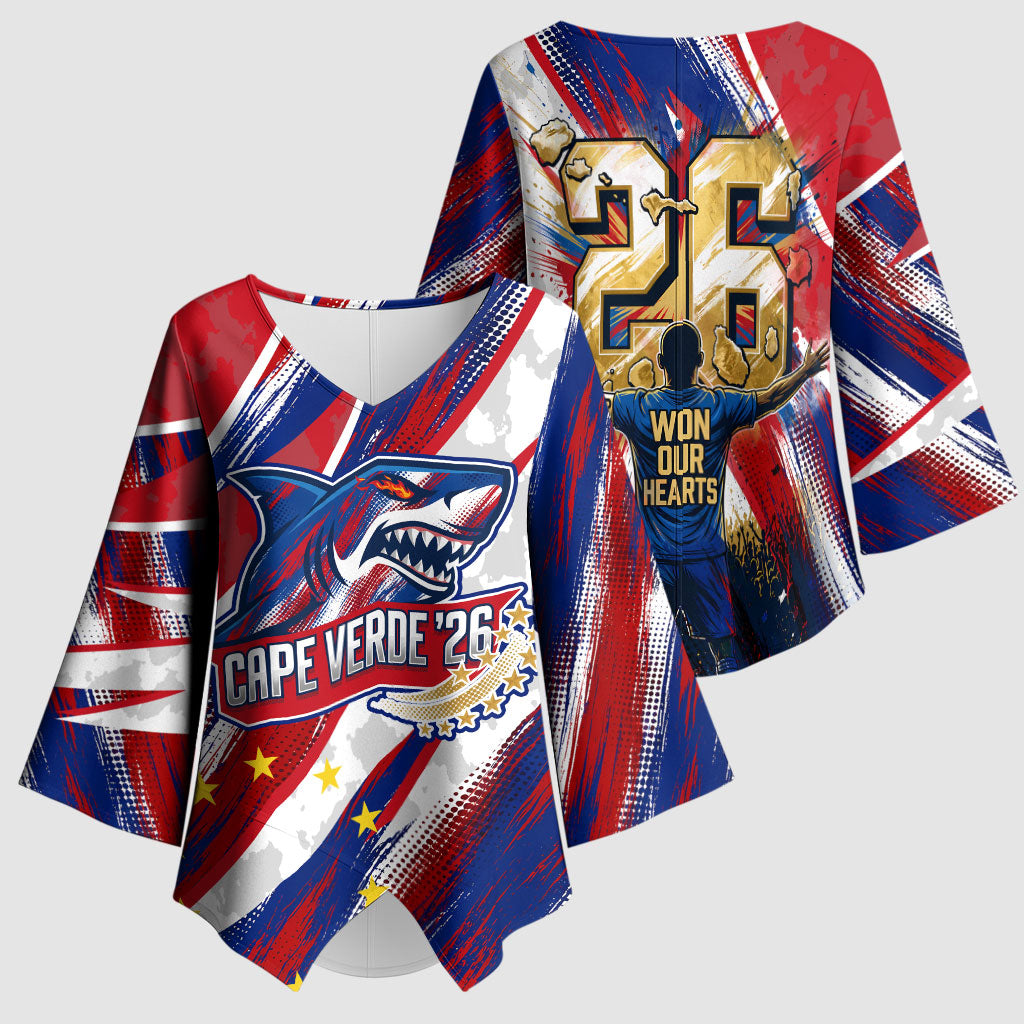 Cape Verde Football 2026 Kimono Sleeve Blouse Won Our Hearts Blue Sharks Soccer Player