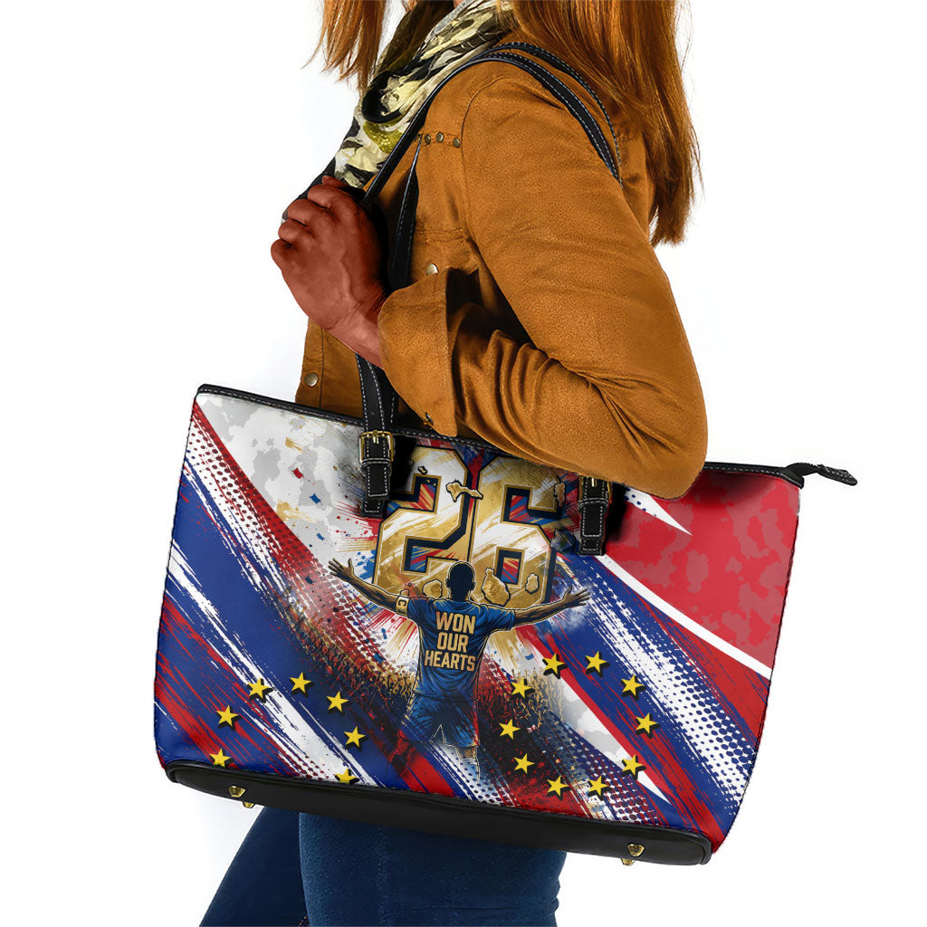 Cape Verde Football 2026 Leather Tote Bag Won Our Hearts Blue Sharks Soccer Player