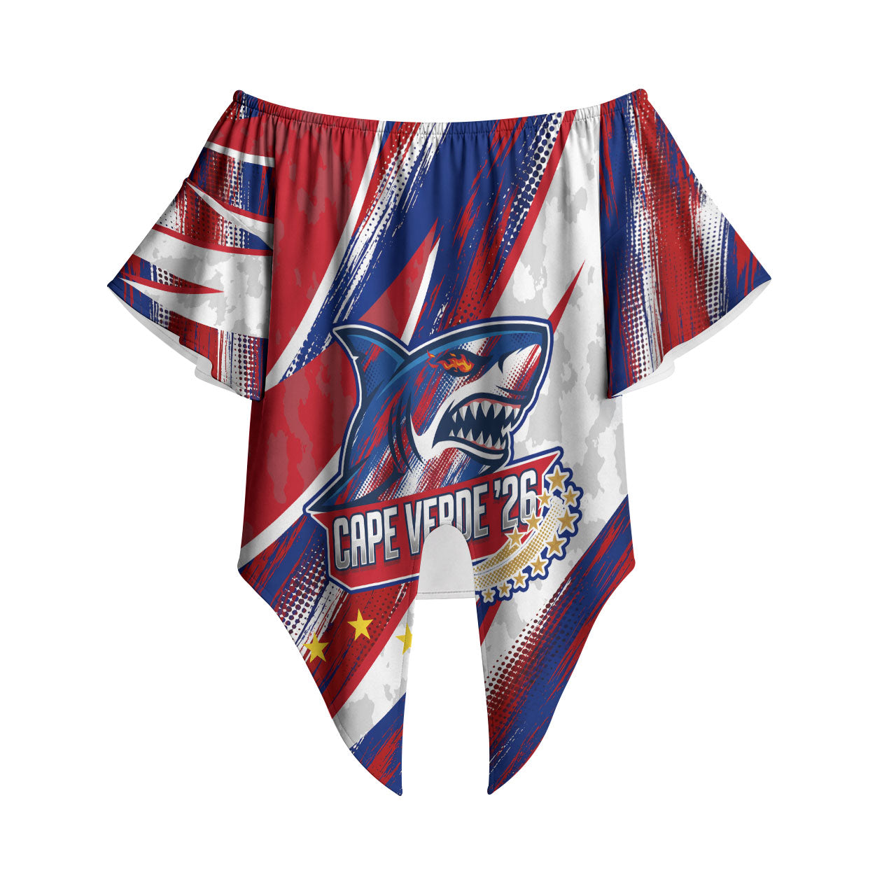 Cape Verde Football 2026 Off Shoulder Wrap Waist Top Won Our Hearts Blue Sharks Soccer Player
