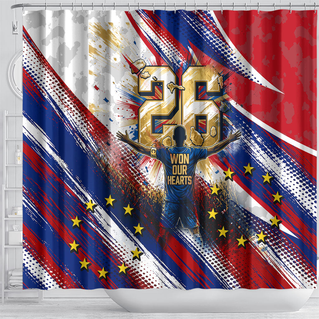 Cape Verde Football 2026 Shower Curtain Won Our Hearts Blue Sharks Soccer Player