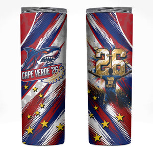 Cape Verde Football 2026 Skinny Tumbler Won Our Hearts Blue Sharks Soccer Player