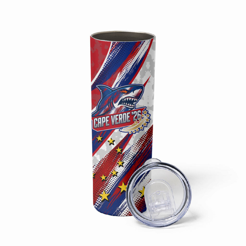 Cape Verde Football 2026 Skinny Tumbler Won Our Hearts Blue Sharks Soccer Player