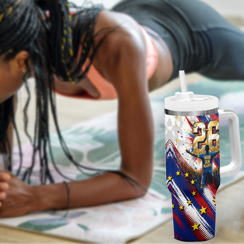 Cape Verde Football 2026 Tumbler With Handle Won Our Hearts Blue Sharks Soccer Player