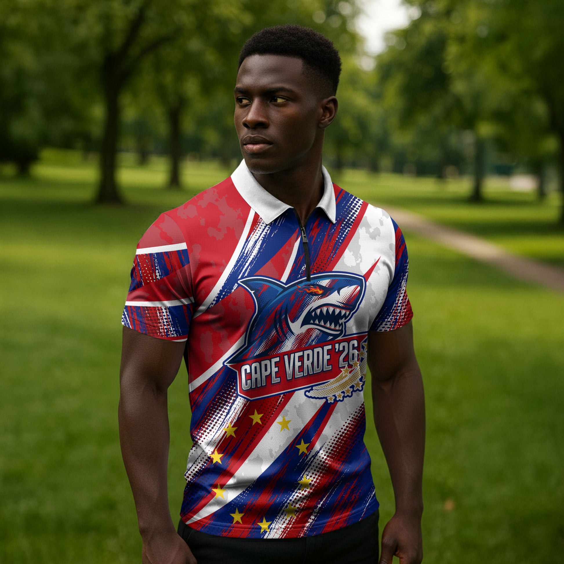 Cape Verde Football 2026 Zipper Polo Shirt Won Our Hearts Blue Sharks Soccer Player