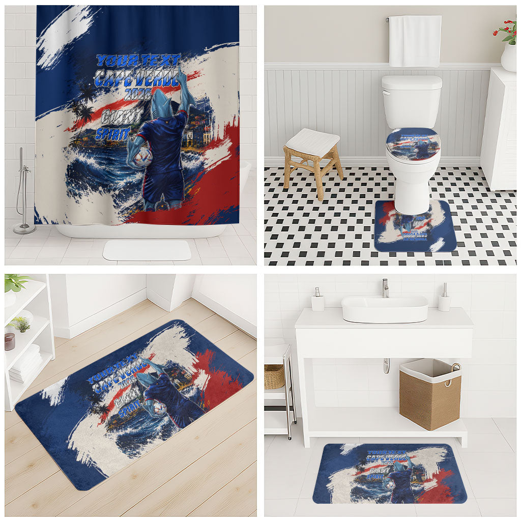 Personalized Cape Verde Blue Sharks Bathroom Set Giant Spirit African Football 2026 Mascot