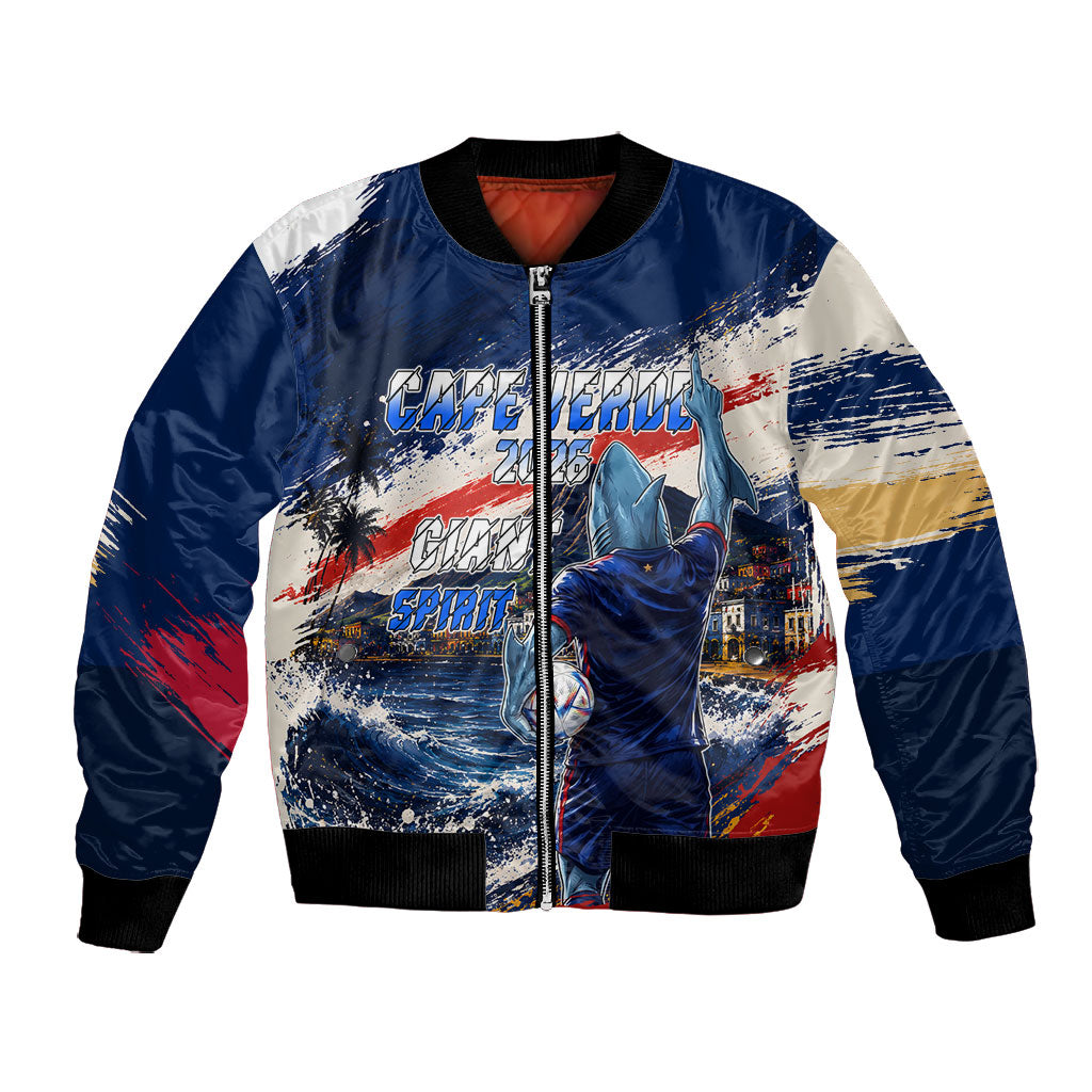 Personalized Cape Verde Blue Sharks Bomber Jacket Giant Spirit African Football 2026 Mascot