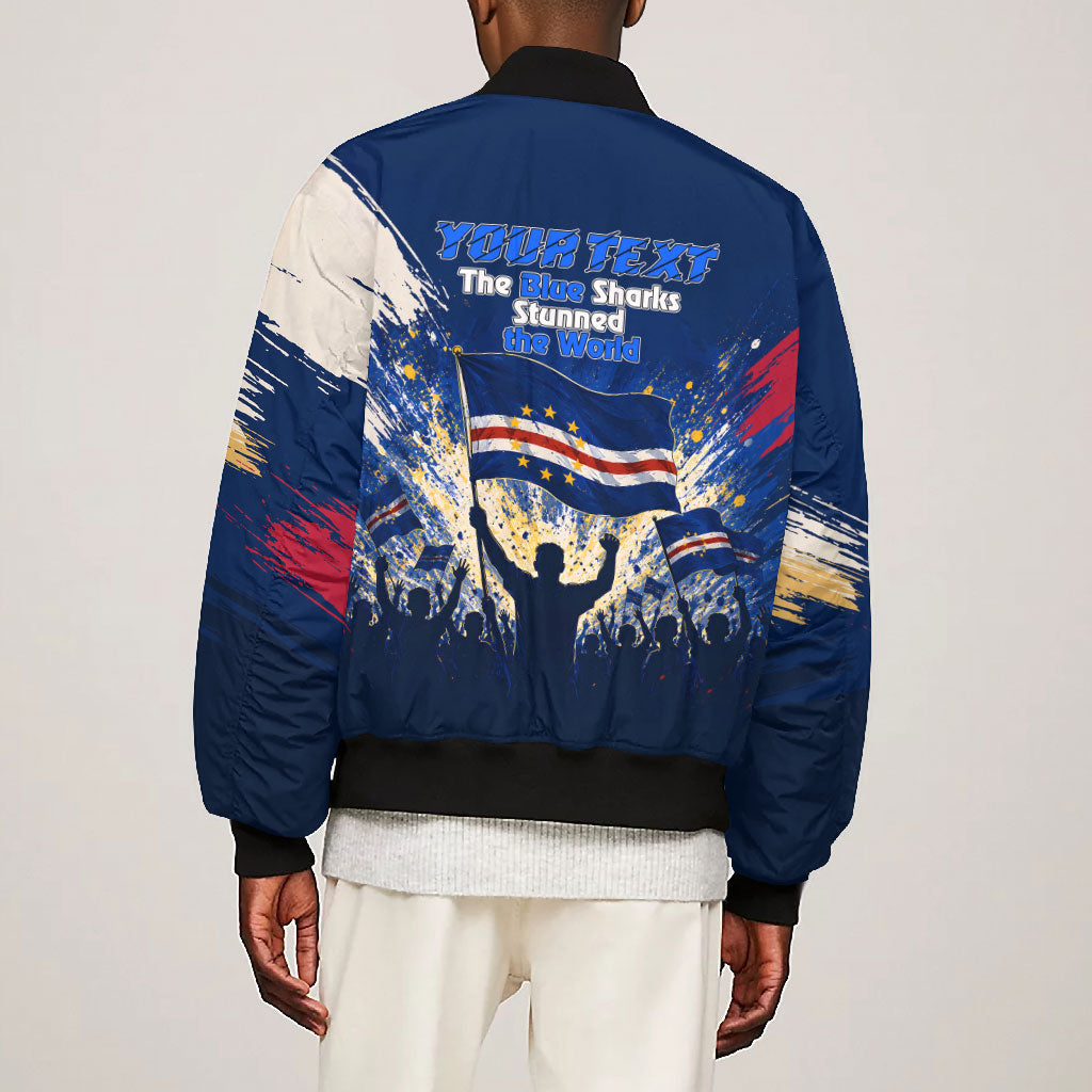Personalized Cape Verde Blue Sharks Bomber Jacket Giant Spirit African Football 2026 Mascot
