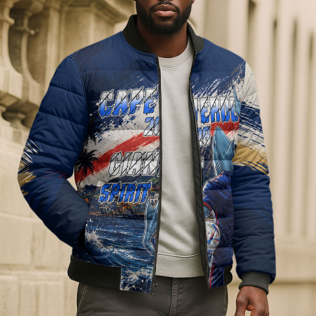 Personalized Cape Verde Blue Sharks Bomber Puffer Jacket Giant Spirit African Football 2026 Mascot