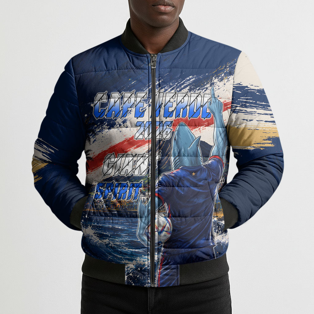 Personalized Cape Verde Blue Sharks Bomber Puffer Jacket Giant Spirit African Football 2026 Mascot