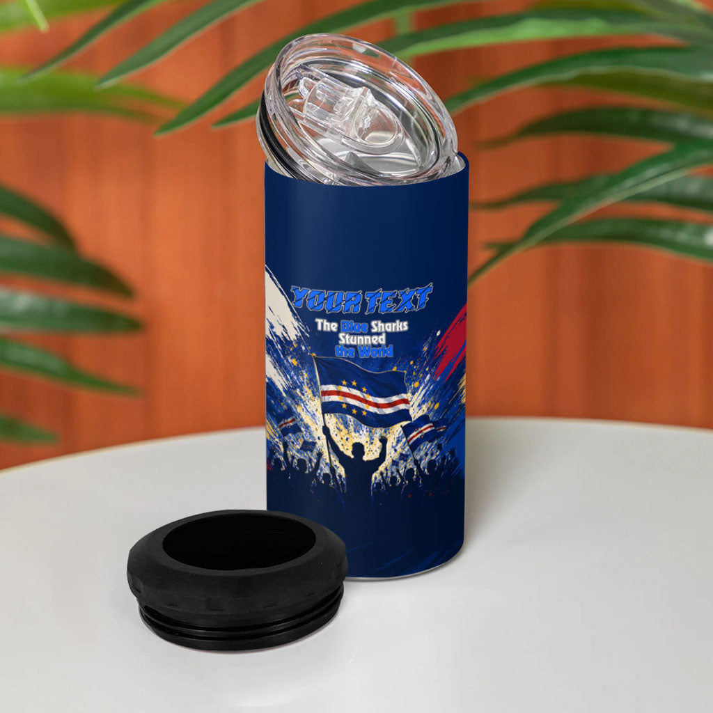 Personalized Cape Verde Blue Sharks 4 in 1 Can Cooler Tumbler Giant Spirit African Football 2026 Mascot
