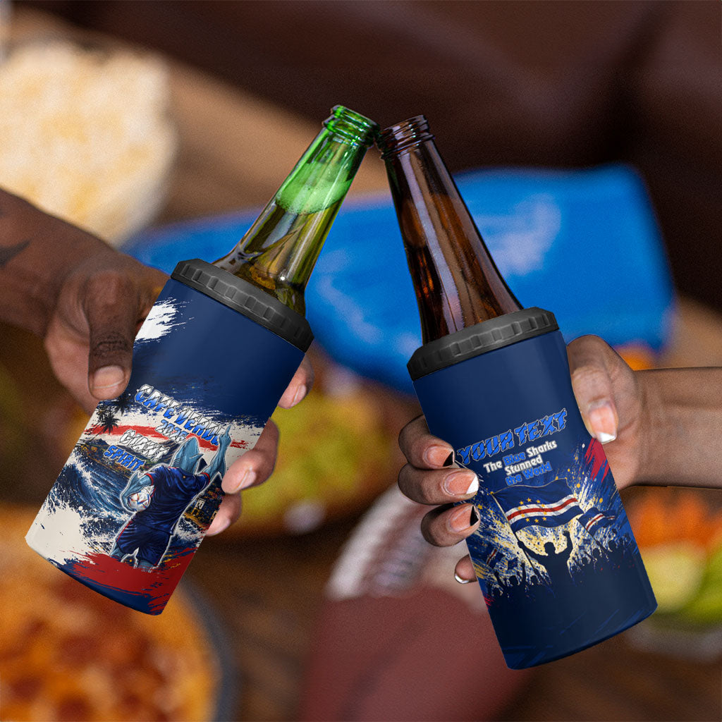 Personalized Cape Verde Blue Sharks 4 in 1 Can Cooler Tumbler Giant Spirit African Football 2026 Mascot