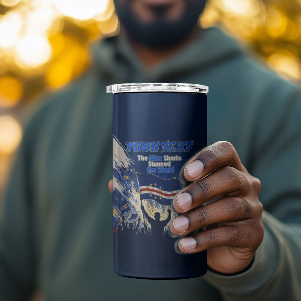 Personalized Cape Verde Blue Sharks 4 in 1 Can Cooler Tumbler Giant Spirit African Football 2026 Mascot