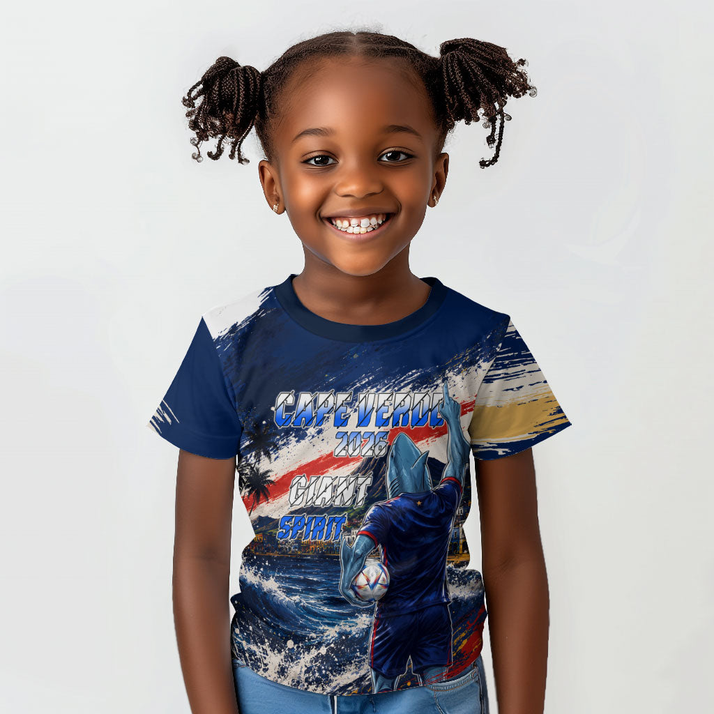 Personalized Cape Verde Blue Sharks Kid T shirt Giant Spirit African Football 2026 Mascot