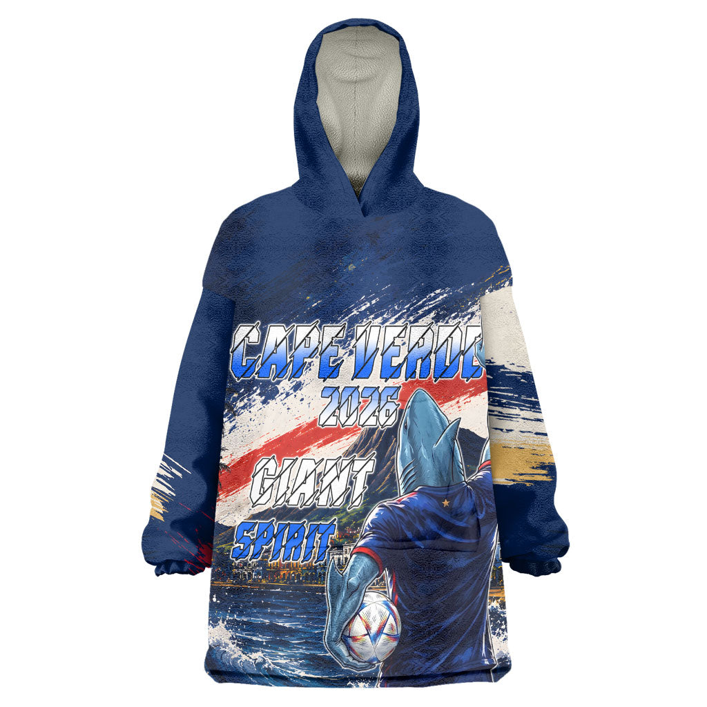 Personalized Cape Verde Blue Sharks Kid Wearable Blanket Hoodie Giant Spirit African Football 2026 Mascot