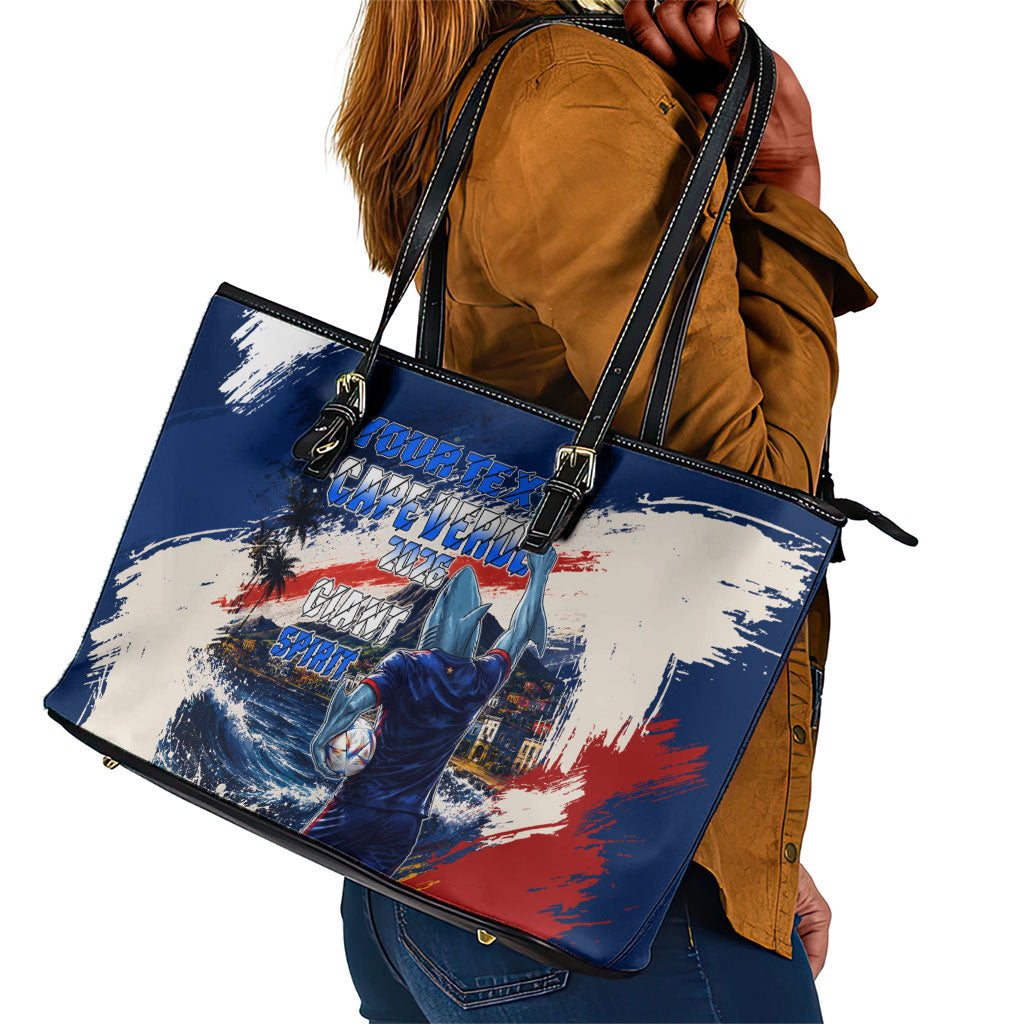Personalized Cape Verde Blue Sharks Leather Tote Bag Giant Spirit African Football 2026 Mascot
