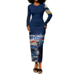 Personalized Cape Verde Blue Sharks Long Sleeve Bodycon Dress Giant Spirit African Football 2026 Mascot