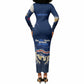 Personalized Cape Verde Blue Sharks Long Sleeve Bodycon Dress Giant Spirit African Football 2026 Mascot