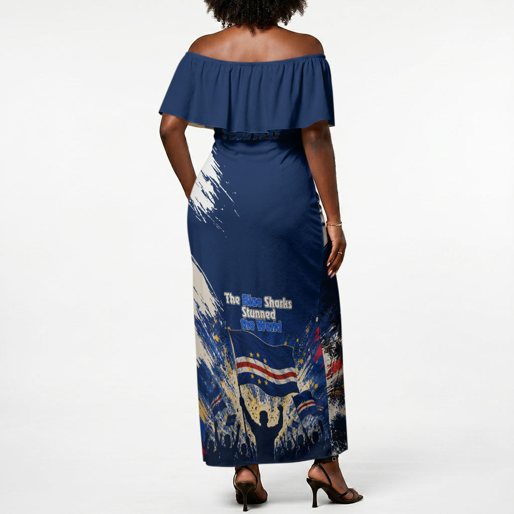 Personalized Cape Verde Blue Sharks Off Shoulder Maxi Dress Giant Spirit African Football 2026 Mascot
