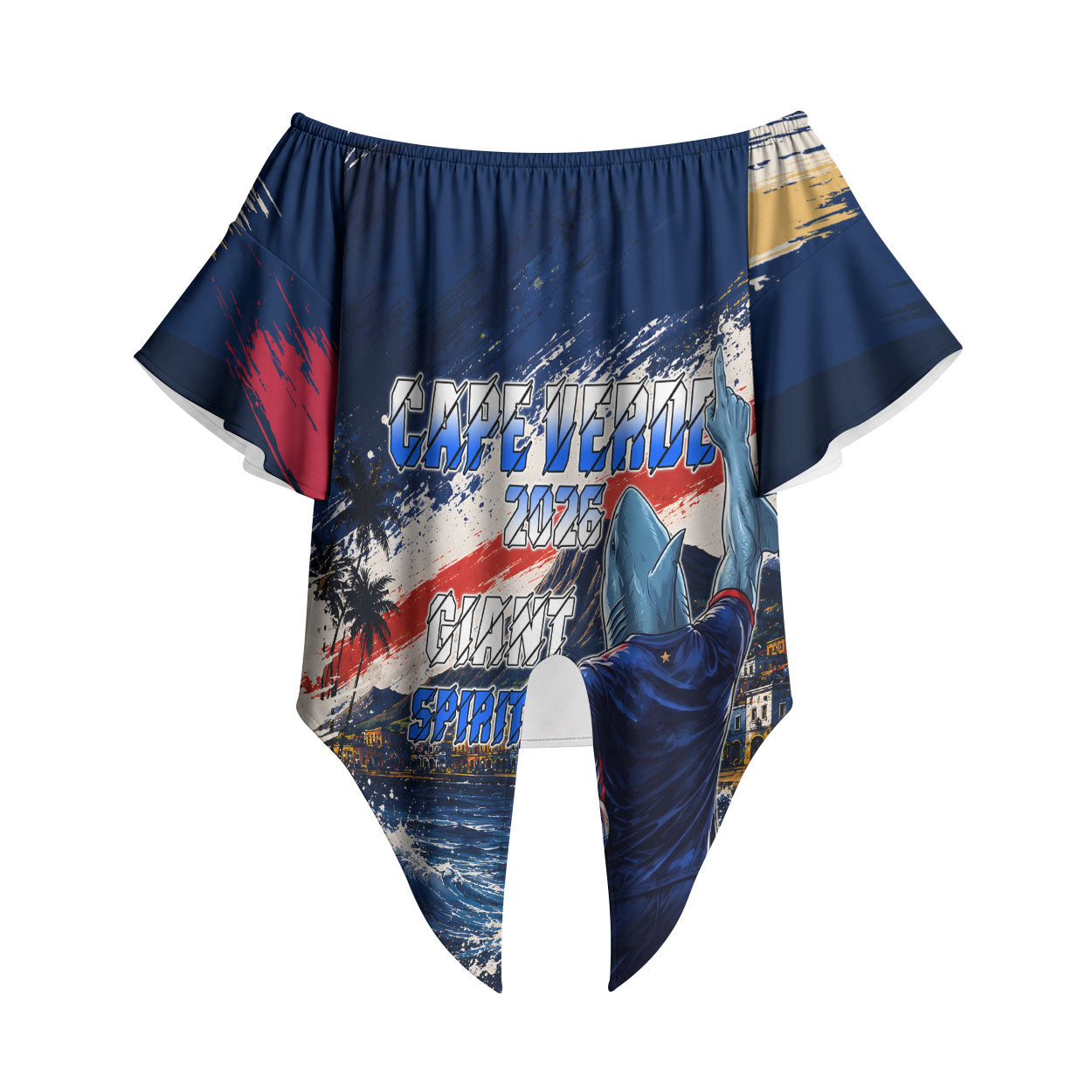 Personalized Cape Verde Blue Sharks Off Shoulder Wrap Waist Top Giant Spirit African Football 2026 Mascot
