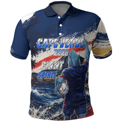 Personalized Cape Verde Blue Sharks Polo Shirt Giant Spirit African Football 2026 Mascot