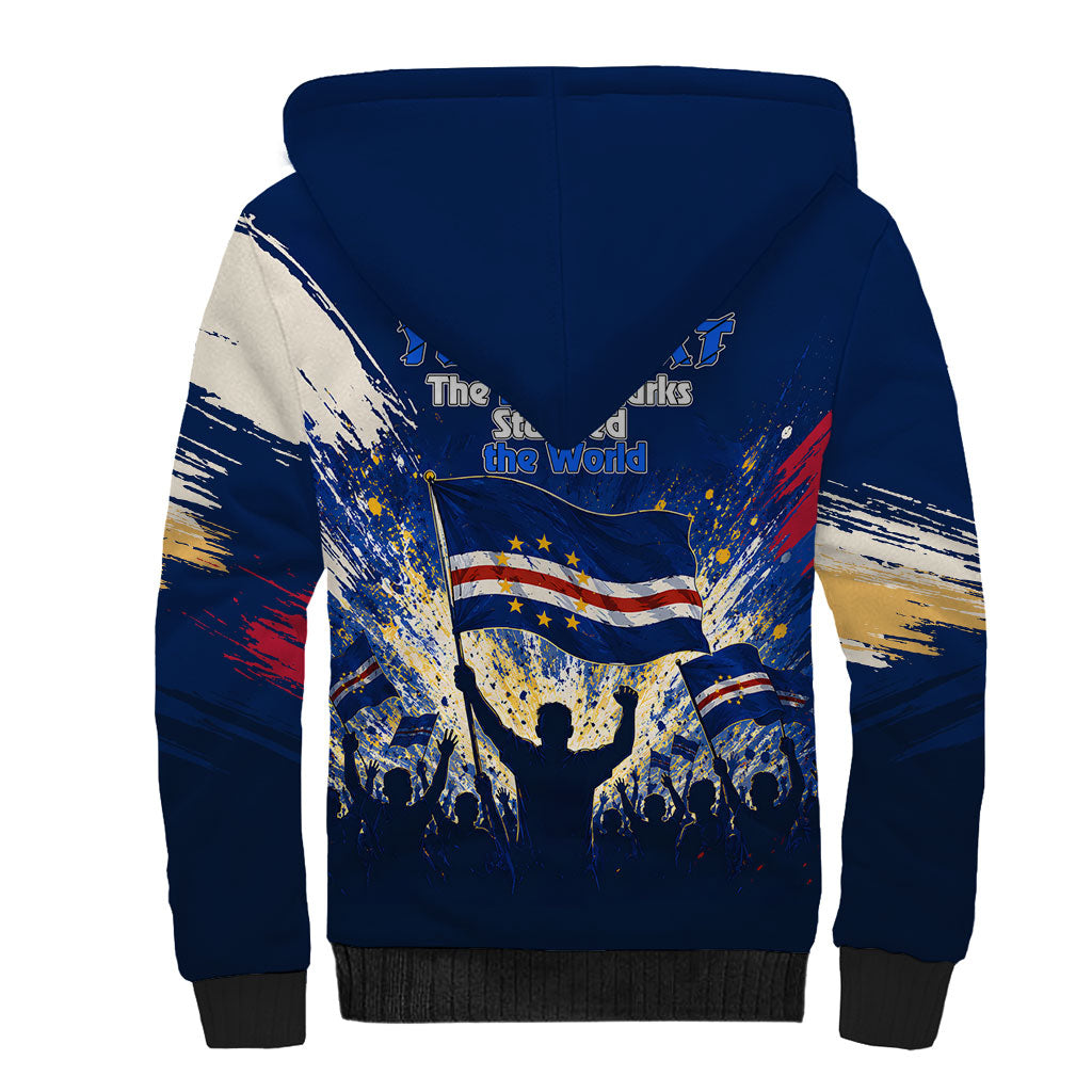 Personalized Cape Verde Blue Sharks Sherpa Hoodie Giant Spirit African Football 2026 Mascot