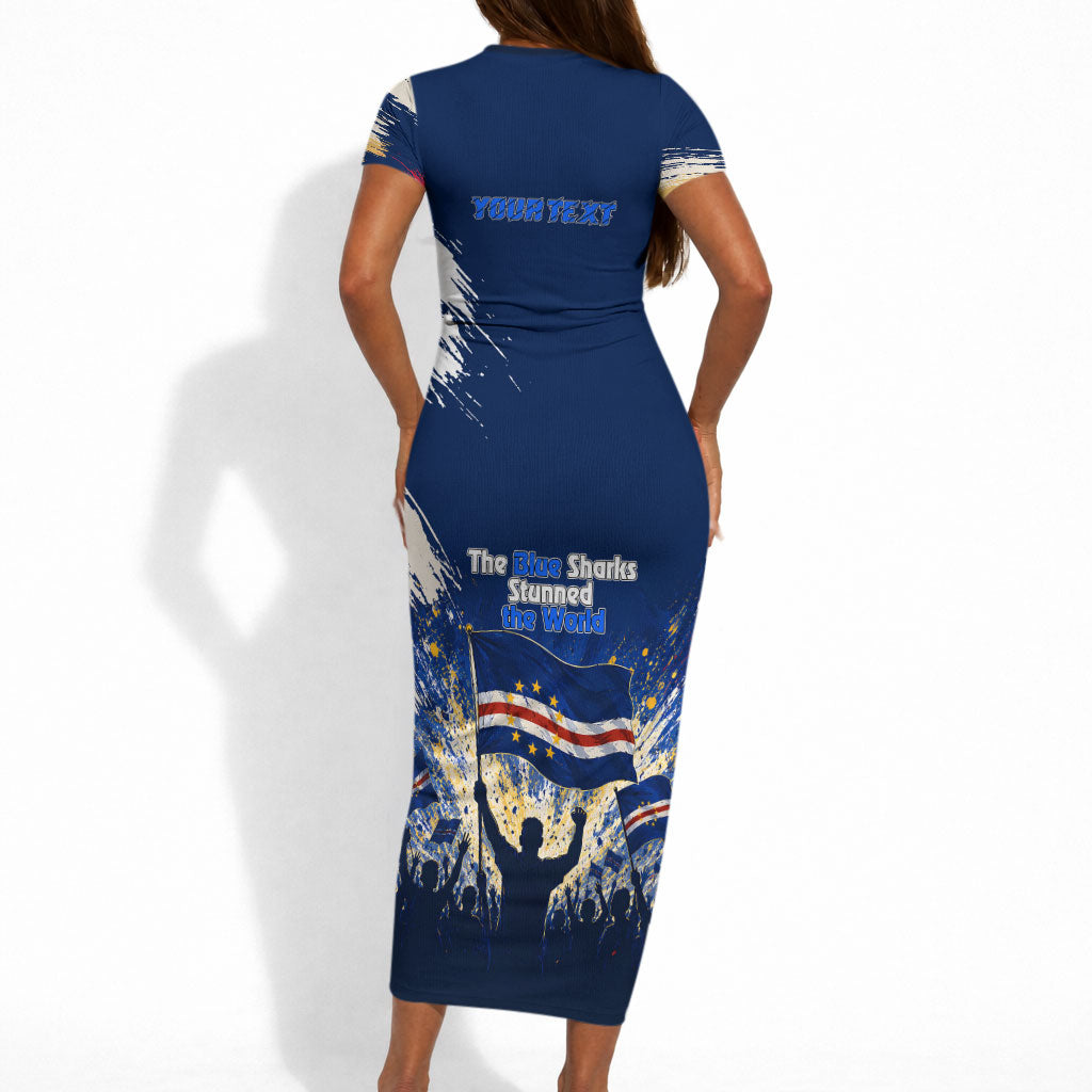 Personalized Cape Verde Blue Sharks Short Sleeve Bodycon Dress Giant Spirit African Football 2026 Mascot