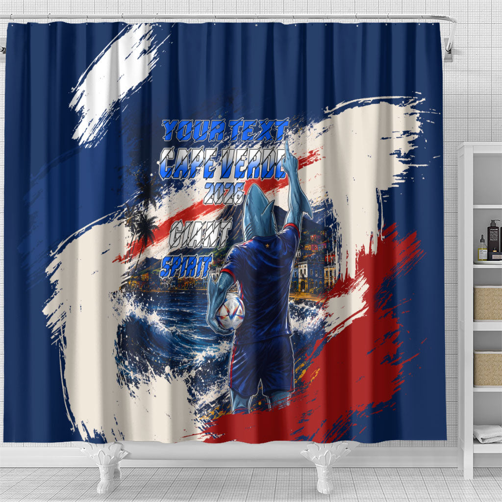 Personalized Cape Verde Blue Sharks Shower Curtain Giant Spirit African Football 2026 Mascot