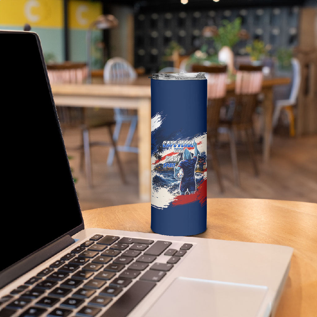 Personalized Cape Verde Blue Sharks Skinny Tumbler Giant Spirit African Football 2026 Mascot