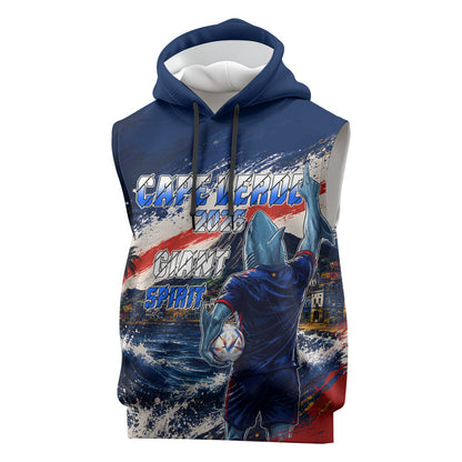 Personalized Cape Verde Blue Sharks Sleeveless Hoodie Giant Spirit African Football 2026 Mascot
