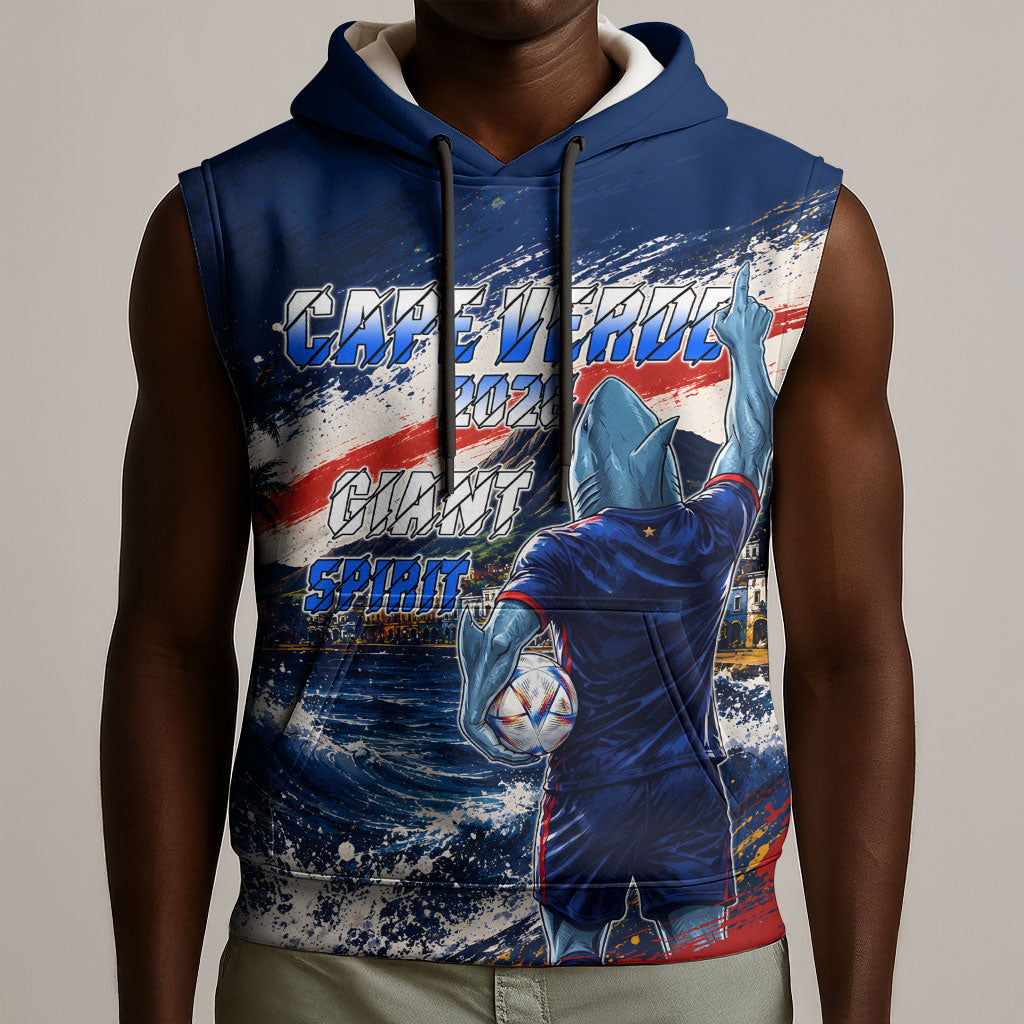 Personalized Cape Verde Blue Sharks Sleeveless Hoodie Giant Spirit African Football 2026 Mascot