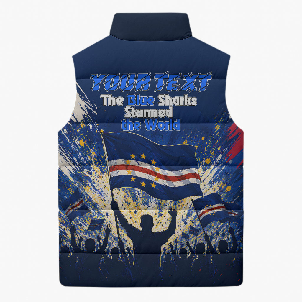 Personalized Cape Verde Blue Sharks Sleeveless Puffer Jacket Giant Spirit African Football 2026 Mascot