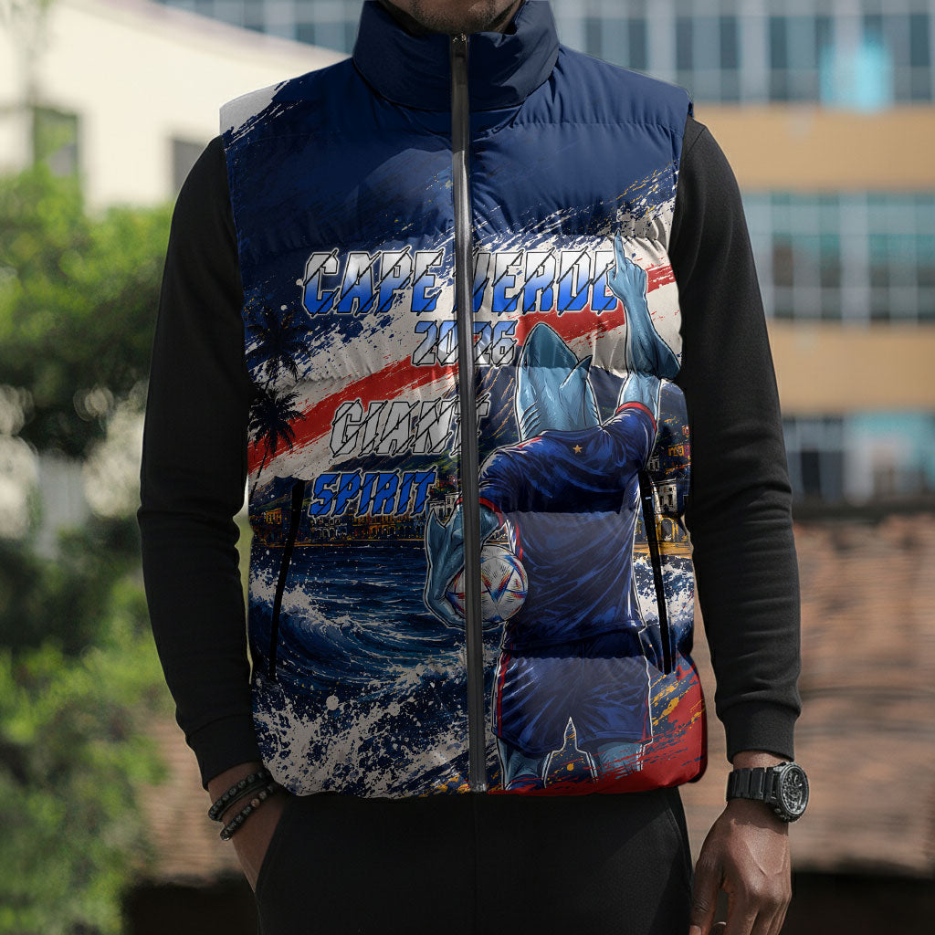 Personalized Cape Verde Blue Sharks Sleeveless Puffer Jacket Giant Spirit African Football 2026 Mascot