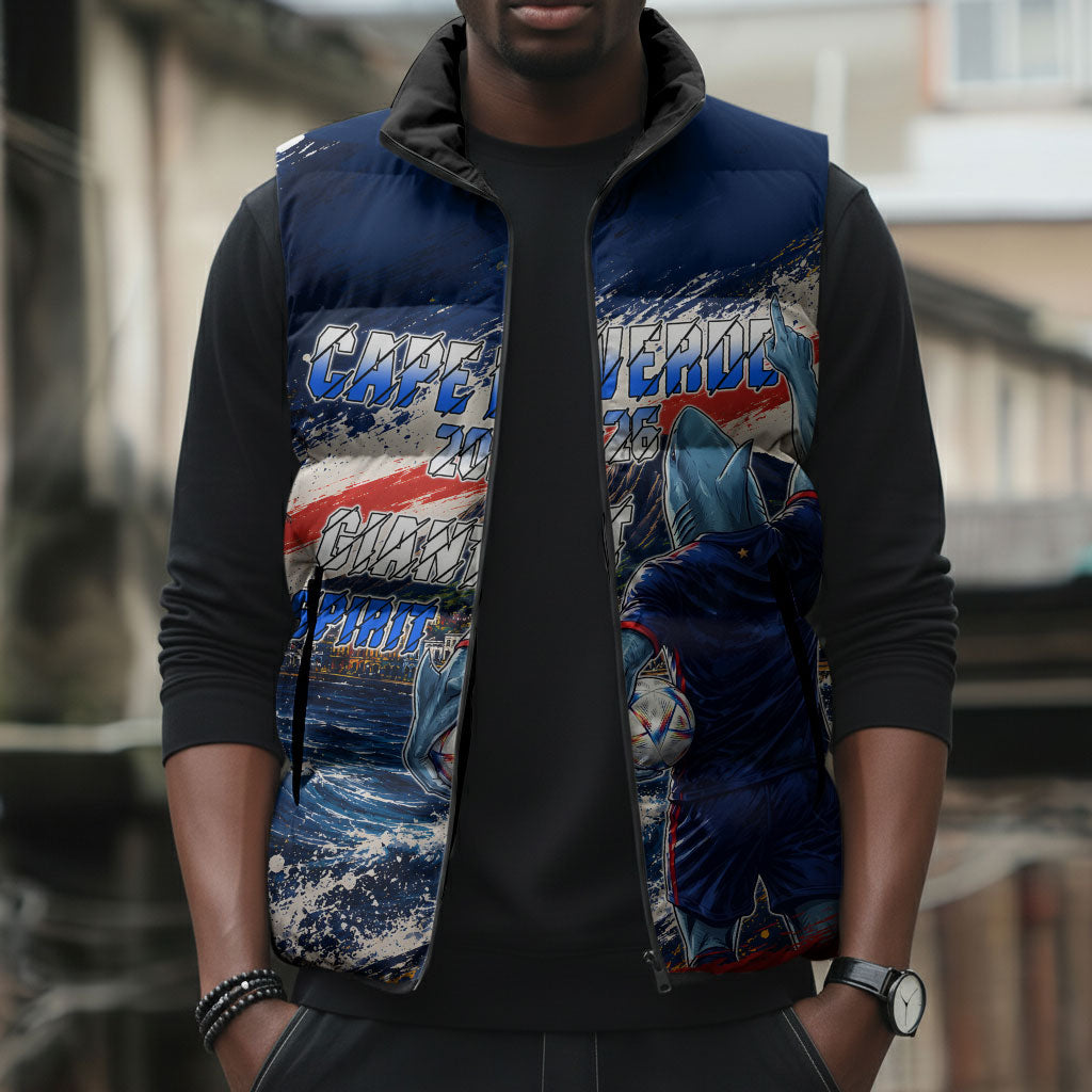 Personalized Cape Verde Blue Sharks Sleeveless Puffer Jacket Giant Spirit African Football 2026 Mascot