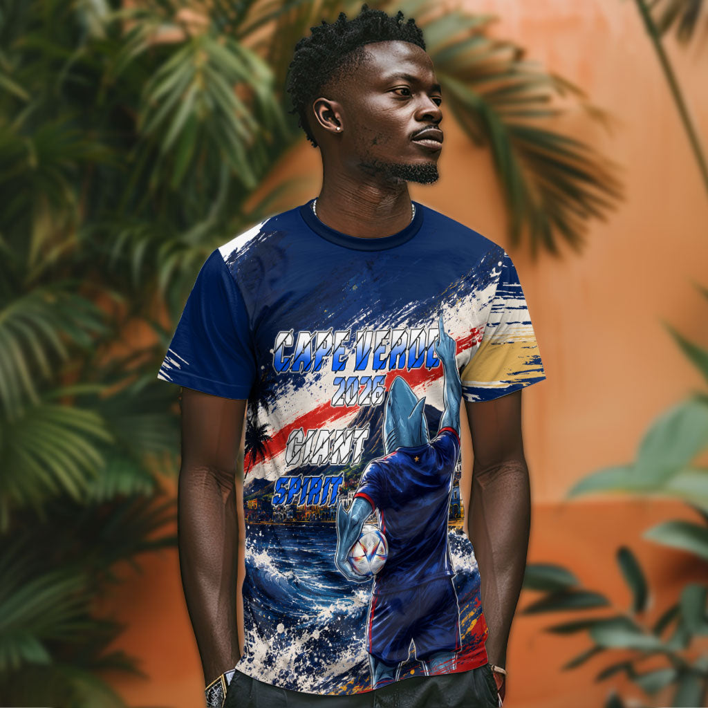 Personalized Cape Verde Blue Sharks T shirt Giant Spirit African Football 2026 Mascot