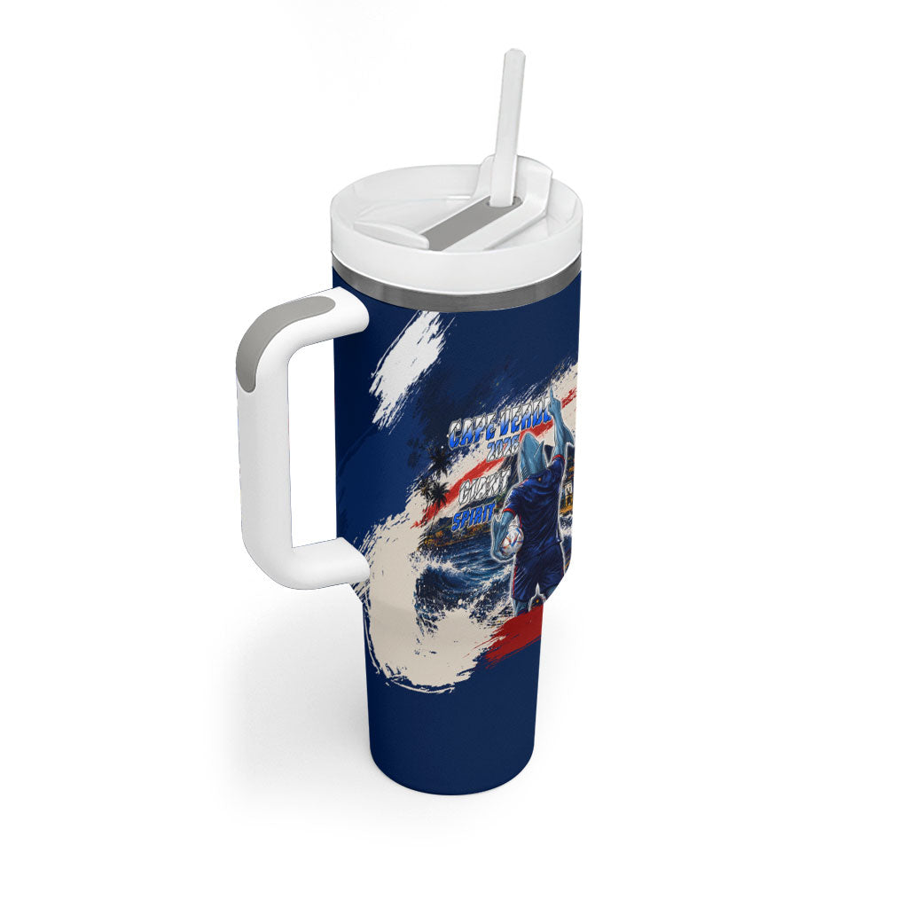 Personalized Cape Verde Blue Sharks Tumbler With Handle Giant Spirit African Football 2026 Mascot
