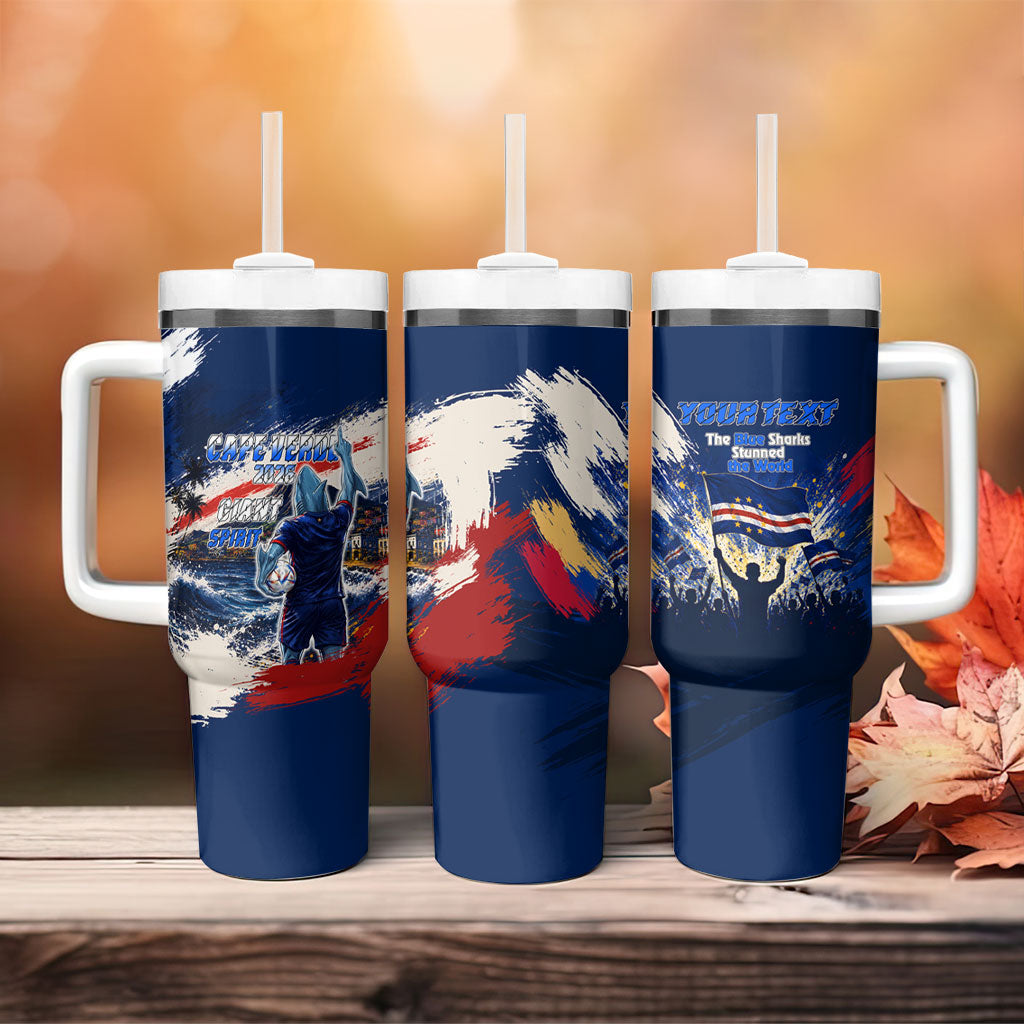 Personalized Cape Verde Blue Sharks Tumbler With Handle Giant Spirit African Football 2026 Mascot