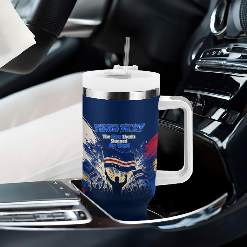 Personalized Cape Verde Blue Sharks Tumbler With Handle Giant Spirit African Football 2026 Mascot
