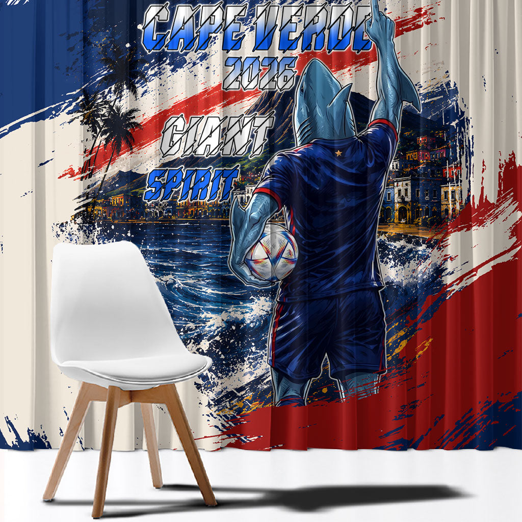 Personalized Cape Verde Blue Sharks Window Curtain Giant Spirit African Football 2026 Mascot