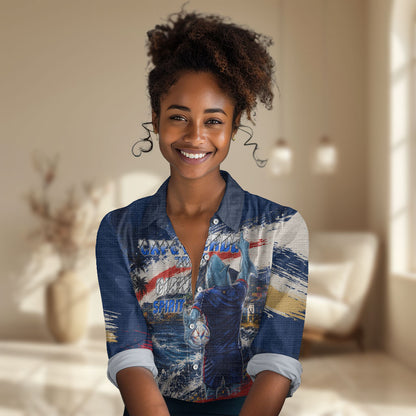 Personalized Cape Verde Blue Sharks Women Casual Shirt Giant Spirit African Football 2026 Mascot