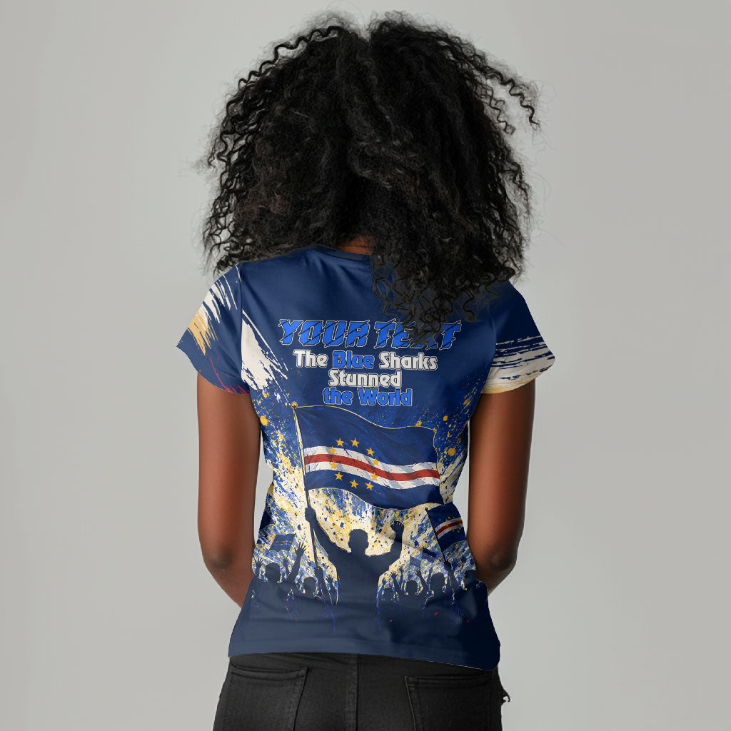 Personalized Cape Verde Blue Sharks Women V-Neck T-Shirt Giant Spirit African Football 2026 Mascot